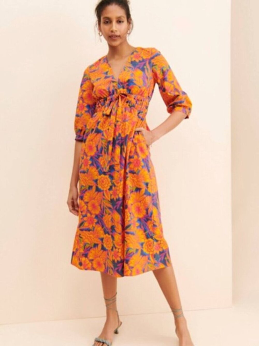 GILNER FARRAR Devin Midi Dress Orange Purple Size L